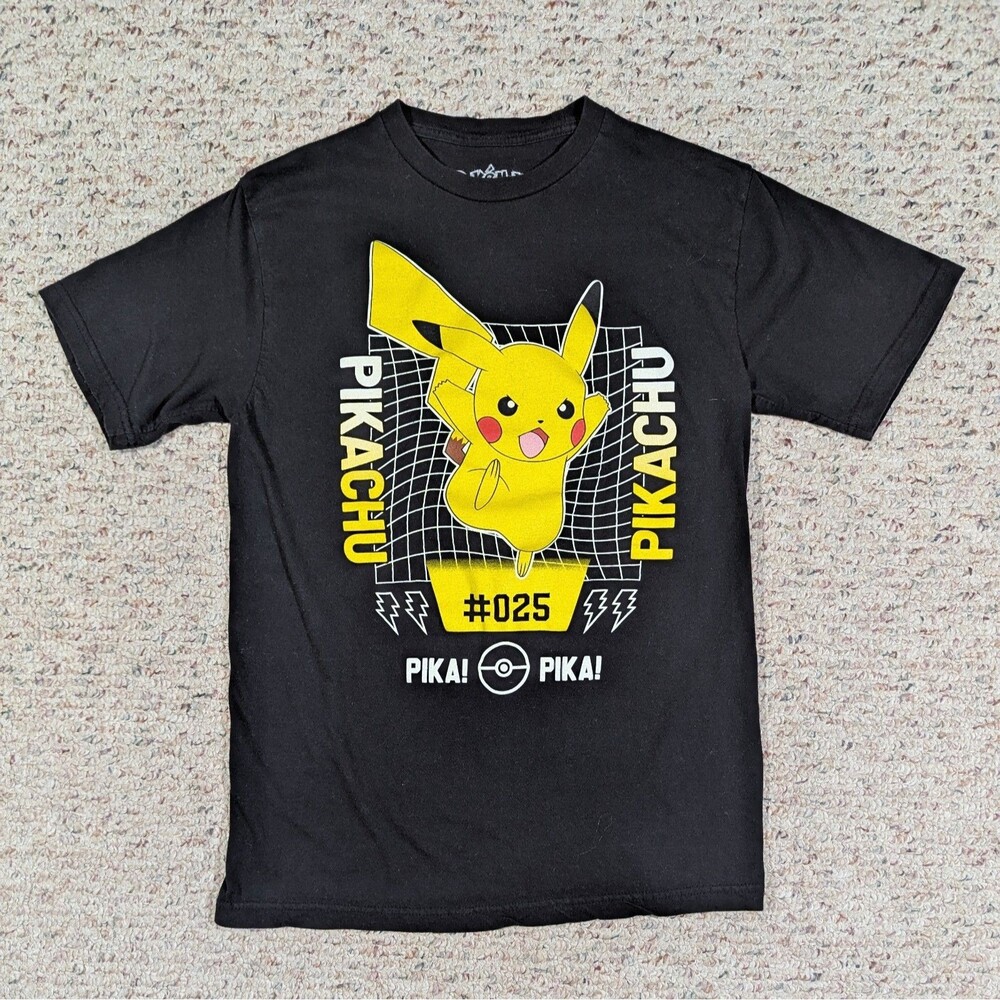 Pokemon Pikachu T-Shirt #025 Lightning Bolts Women's Medium Black Pika Anime Tee